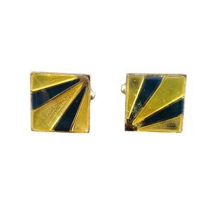 VINTAGE Art Deco Black & Gold Tone Lucite Formal Cuff Links Cufflinks